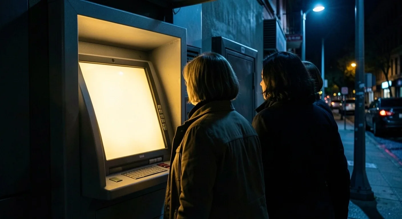 ATM önünde gece bekleyen küçük bir kuyruk
