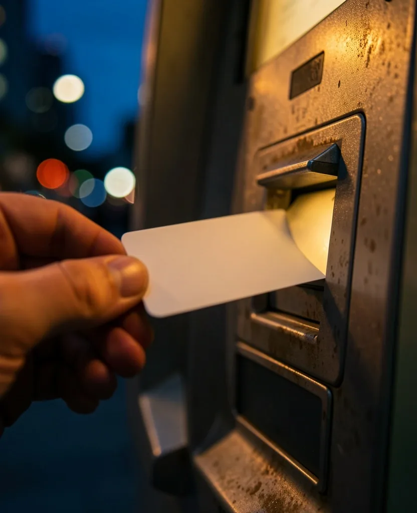 ATM'ye kart takılan bir el yakın çekim
