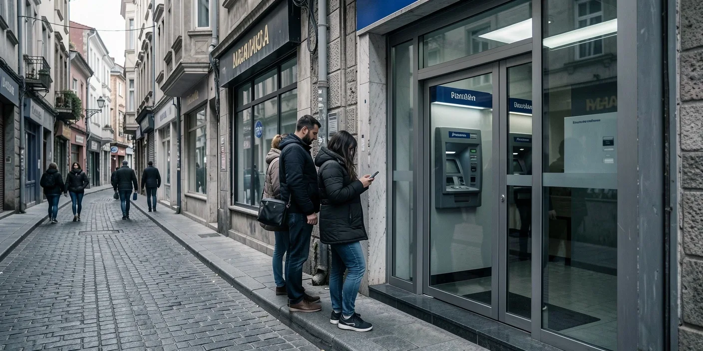 Banka şubesi önünde küçük bir kuyruk