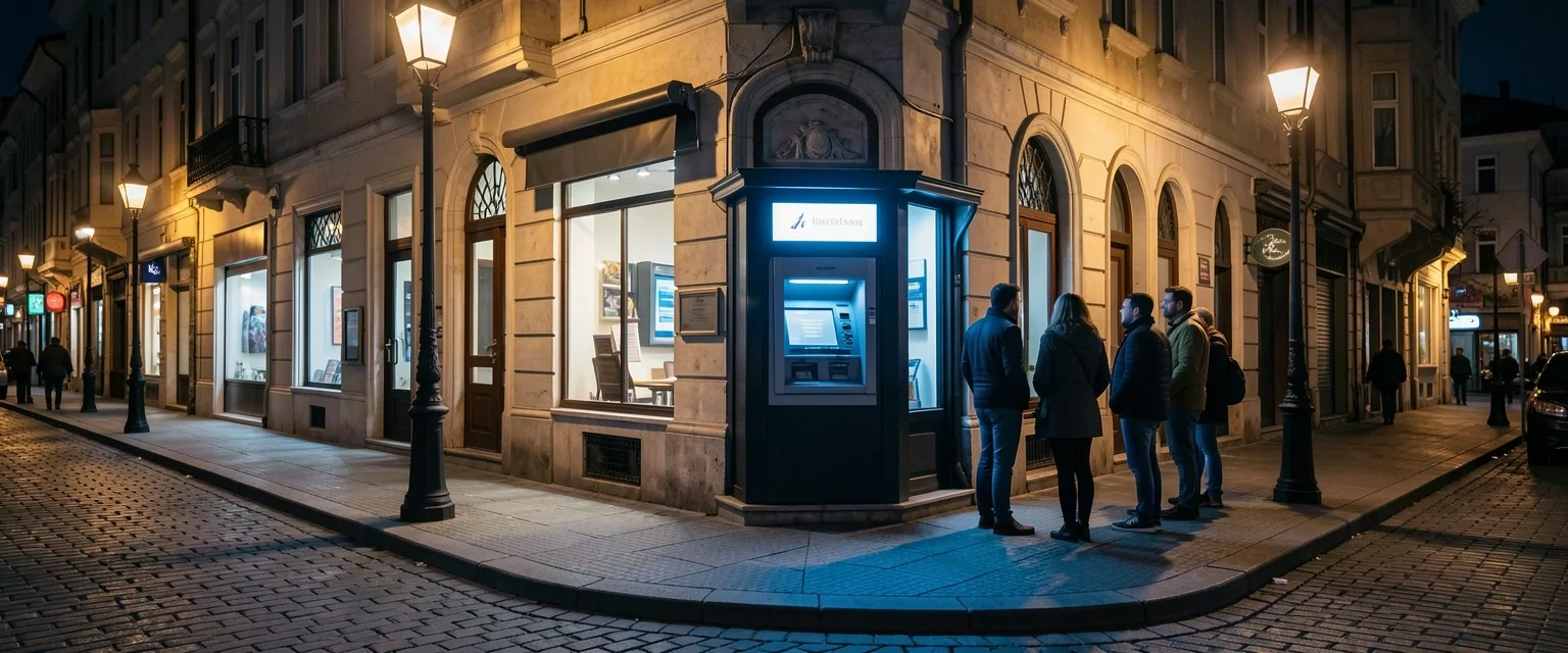İstanbul'da gece ATM kuyruğu sokak görüntüsü