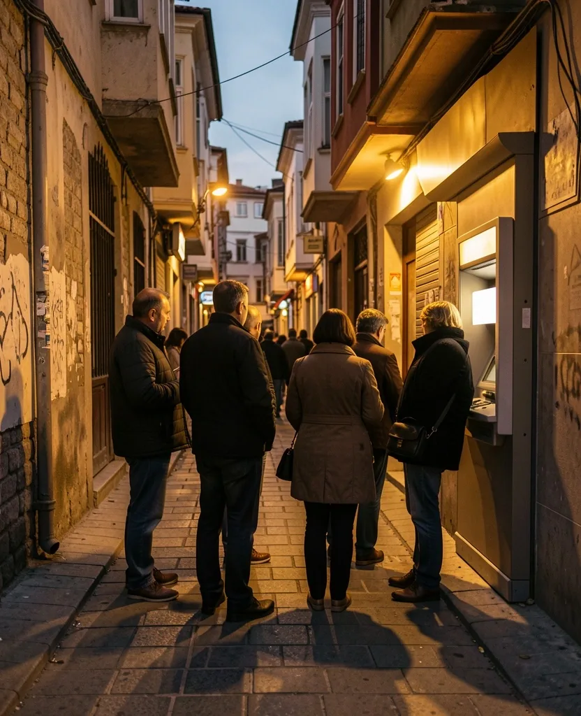 Sokakta küçük bir ATM kuyruğu