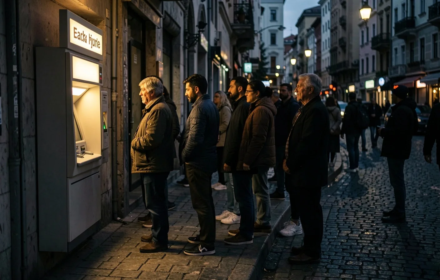 İstanbul sokakta ATM önünde küçük bir kuyruk