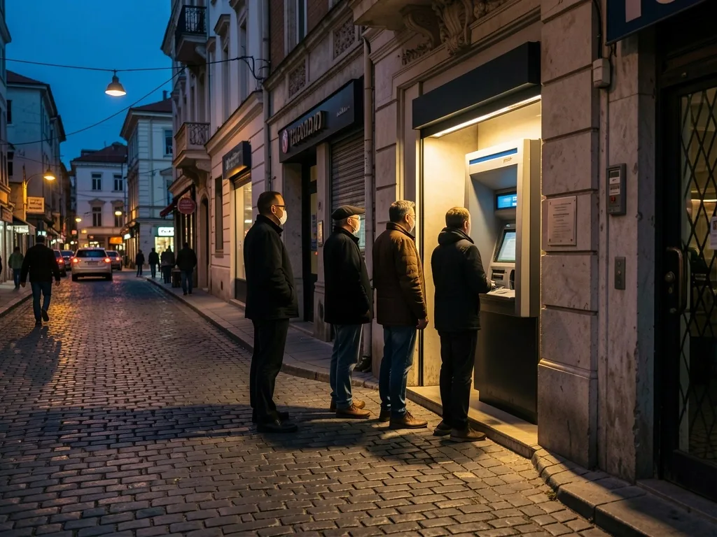 Sokakta kısa bir ATM kuyruğu