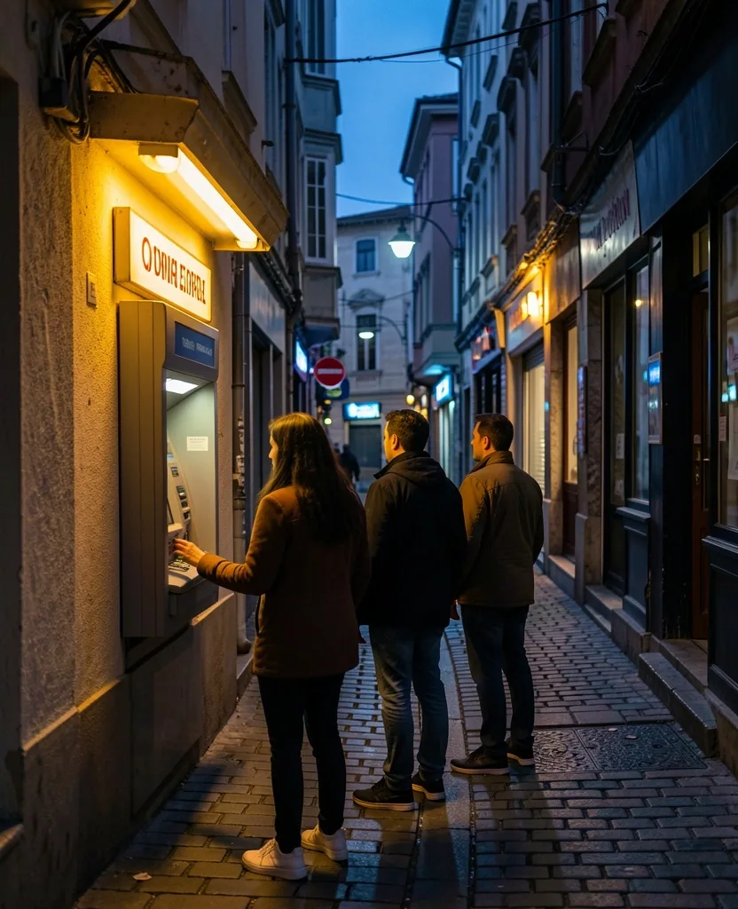 Sokaktaki küçük bir ATM kuyruğu