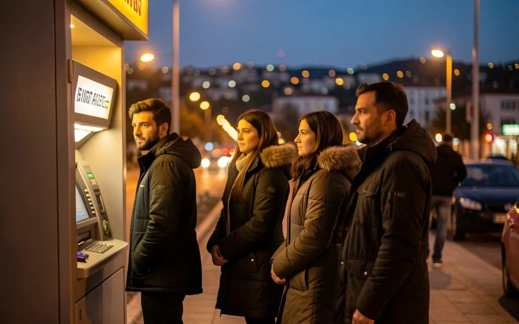 Sokakta küçük bir banka kuyruğu