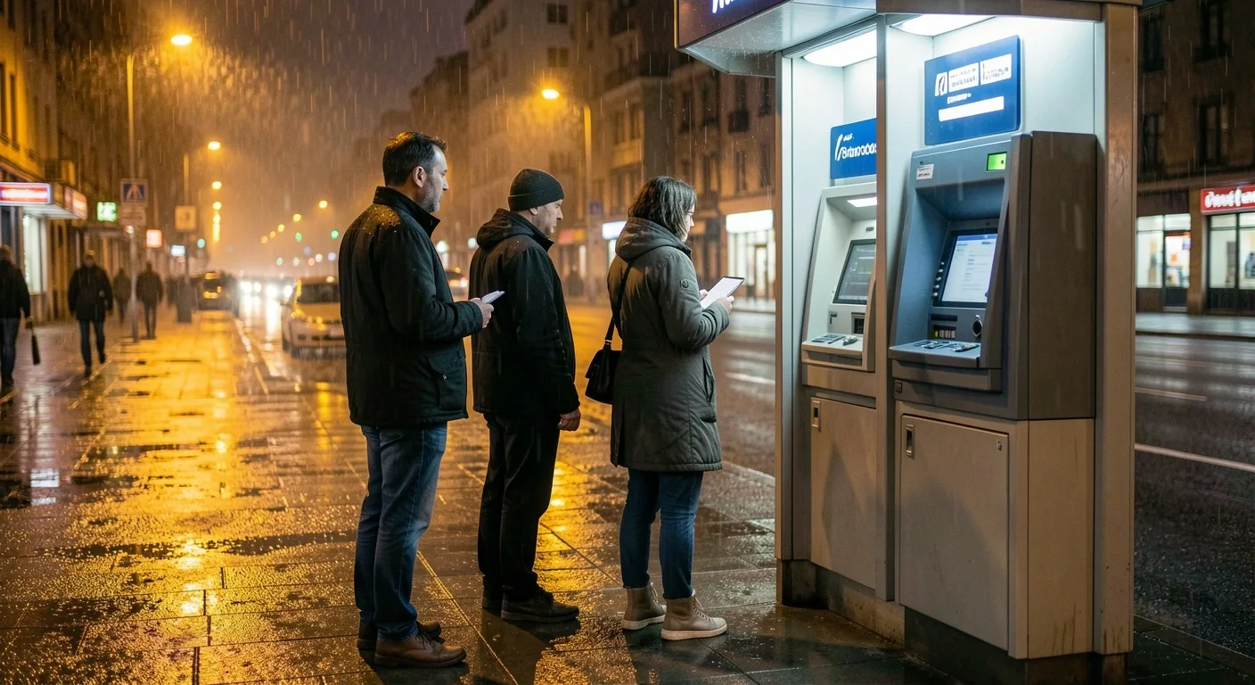 Sokakta küçük bir ATM kuyruğu
