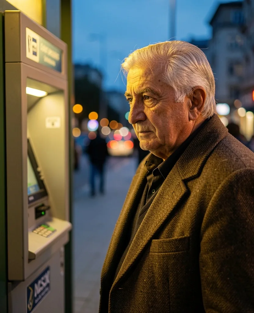 Bir ATM önünde bekleyen yaşlı bir müşteri